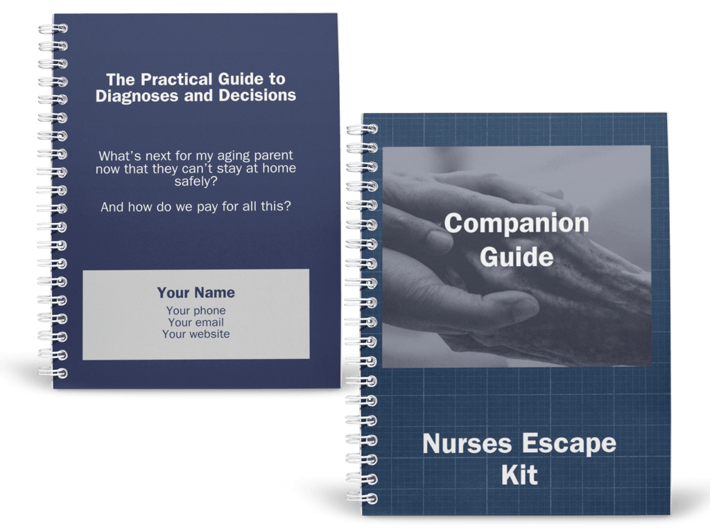 Two spiral-bound guides titled 'The Practical Guide to Diagnoses and Decisions' and 'Nurses Escape Kit' on a white background.