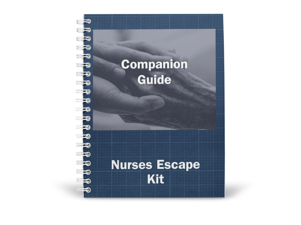 Spiral bound book titled Nurses Escape Kit Companion Guide with hands on cover, white background